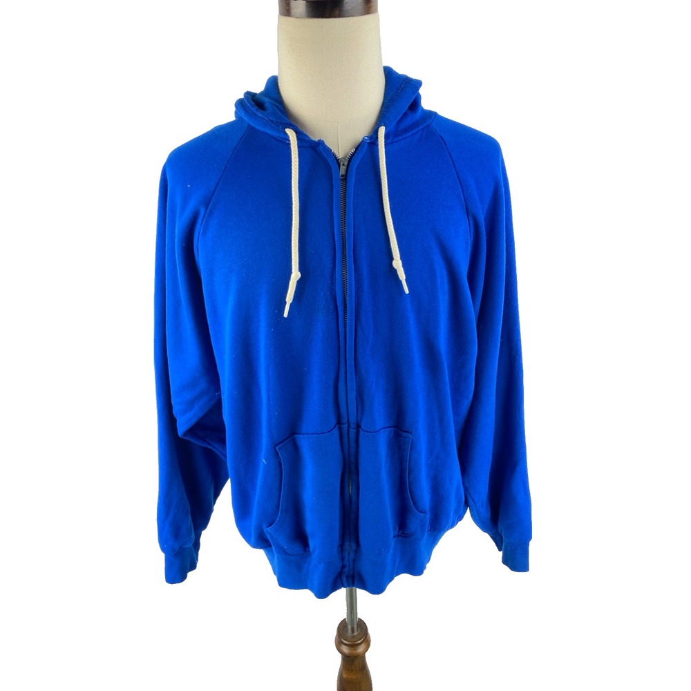 Sports Afield Mens XL Vtg 80s Waffle Knit Thermal Full Zip Hoodie Sweatshirt Blu